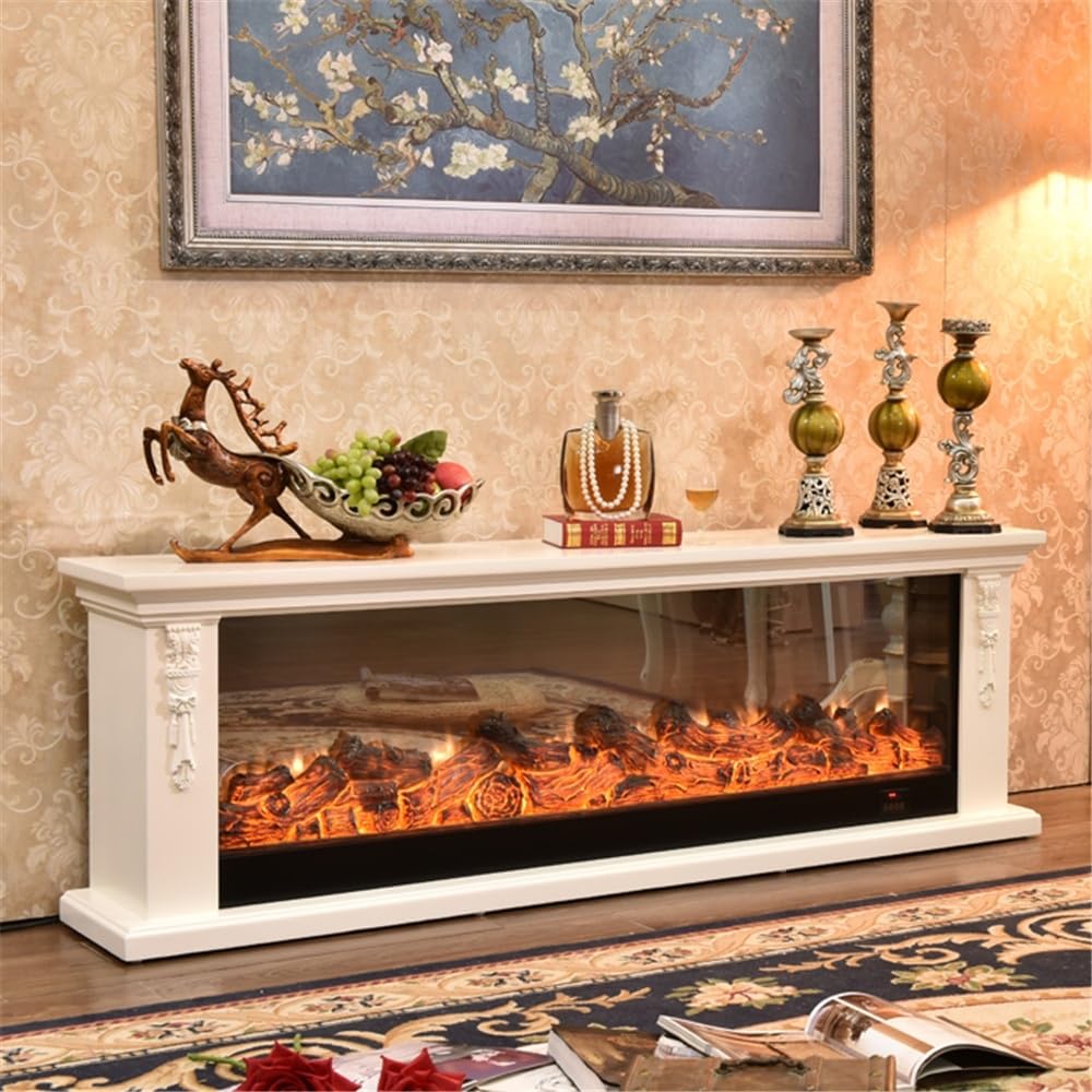 Ivory Electric Fireplace Mantel TV Stand